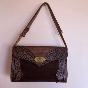 Vintage suede and tooled leather purse